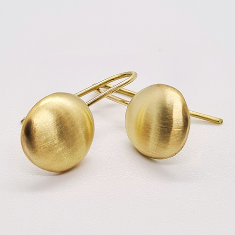 yellow gold earrings organic  shape hooks. nickel free