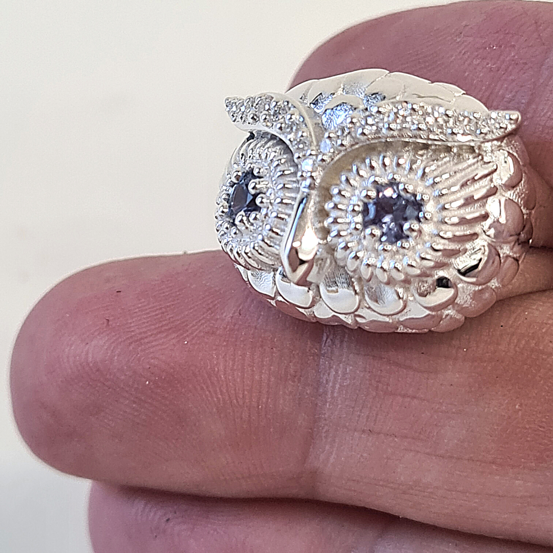 silver ring with diamonds and saphhire handmade in sydney