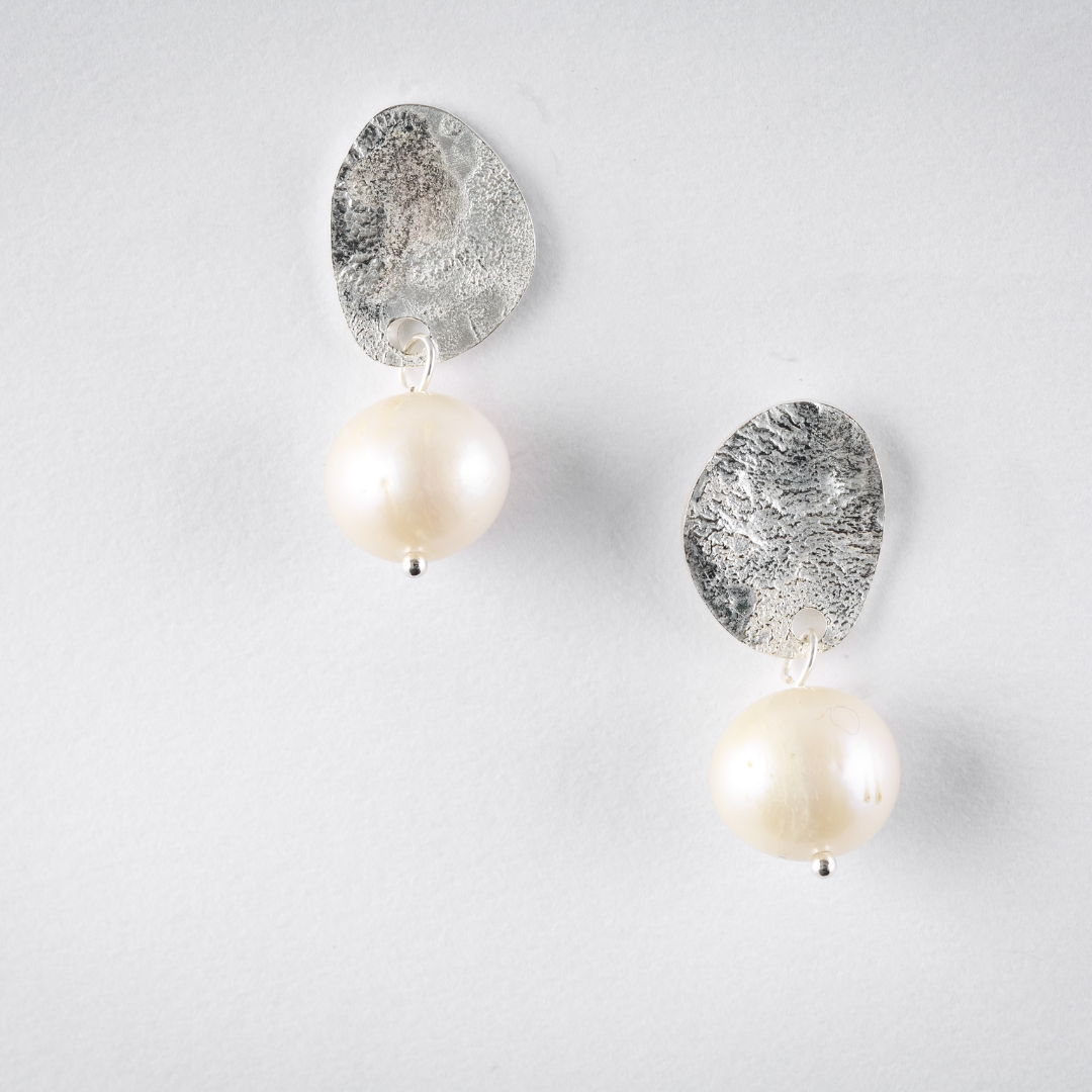 handmade earrings silver with freshwater white pearls