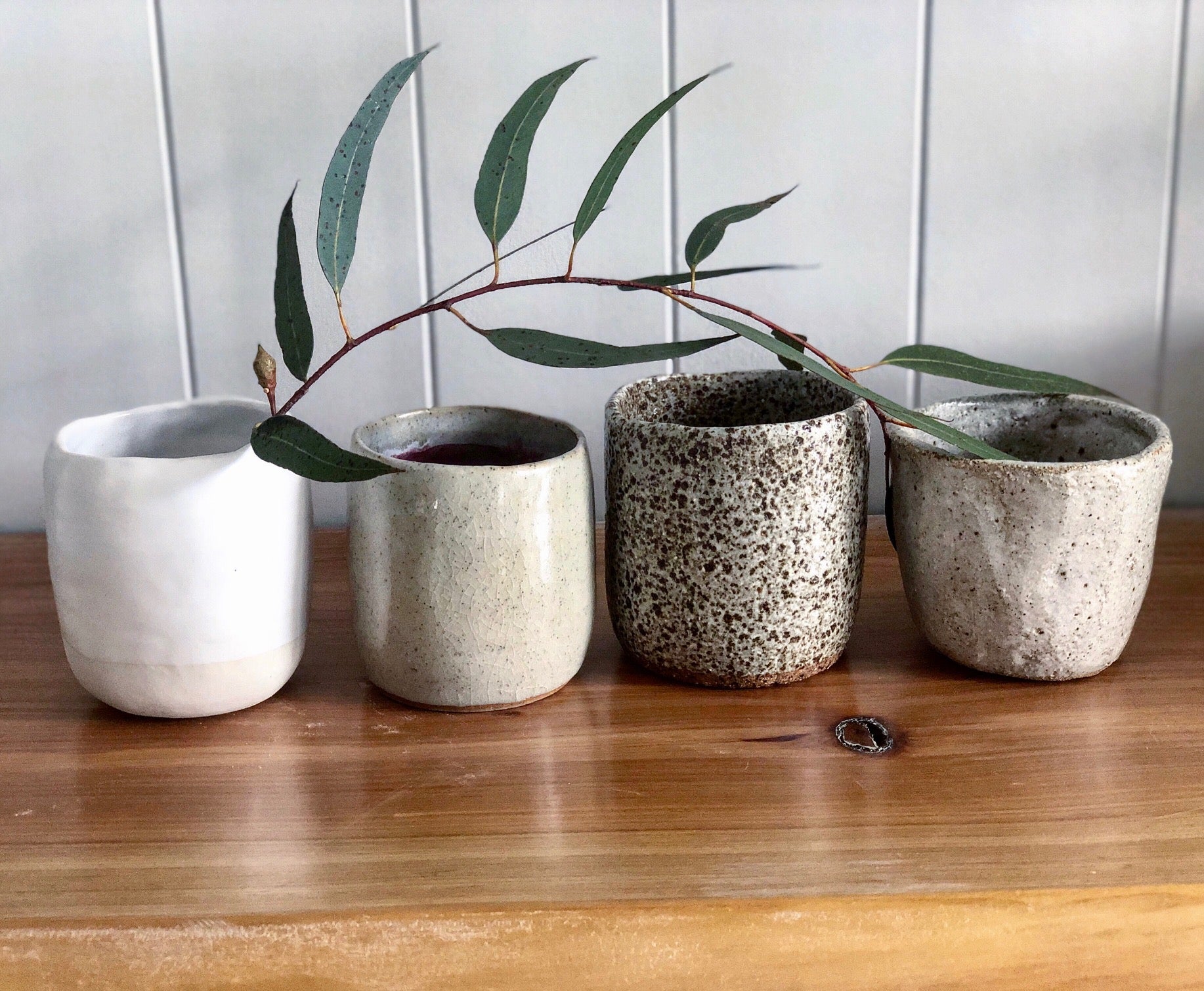 ceramic cups handmade in the new workshop in white or stone colour