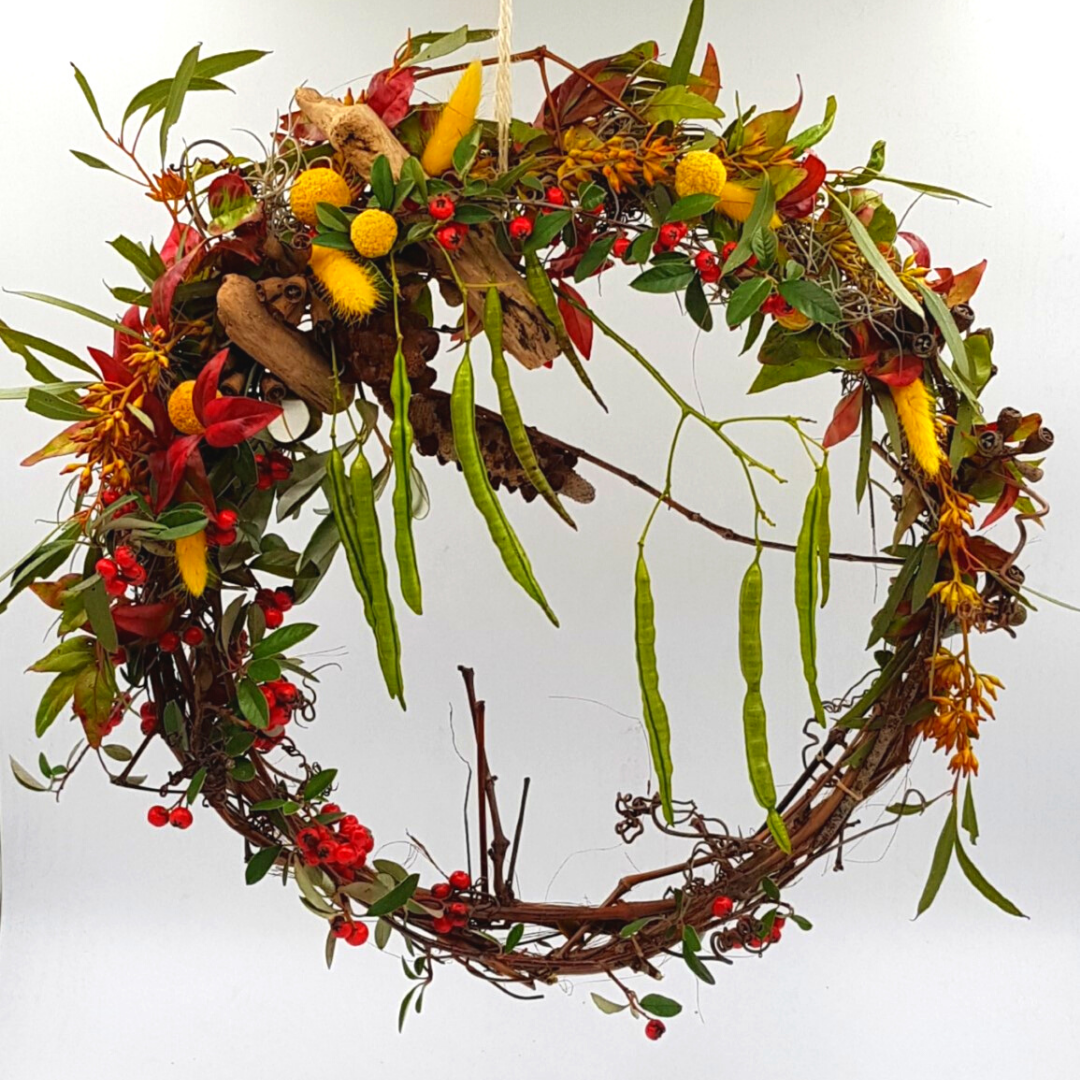 native flowers round wreath