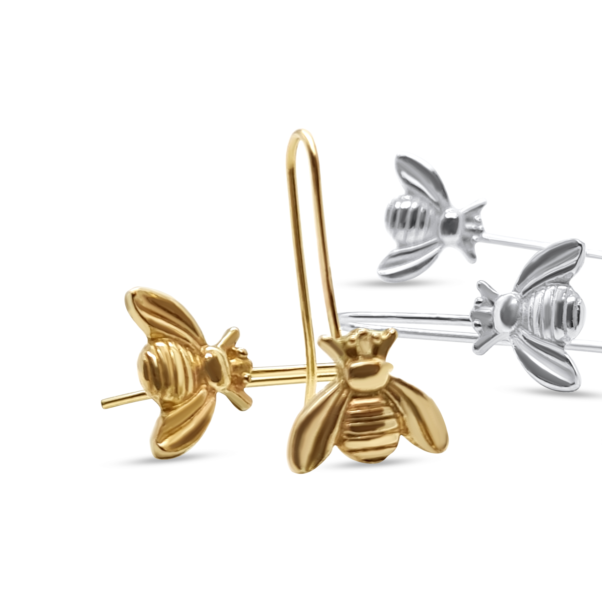 gold and silver earrings, bees for Christmas presents