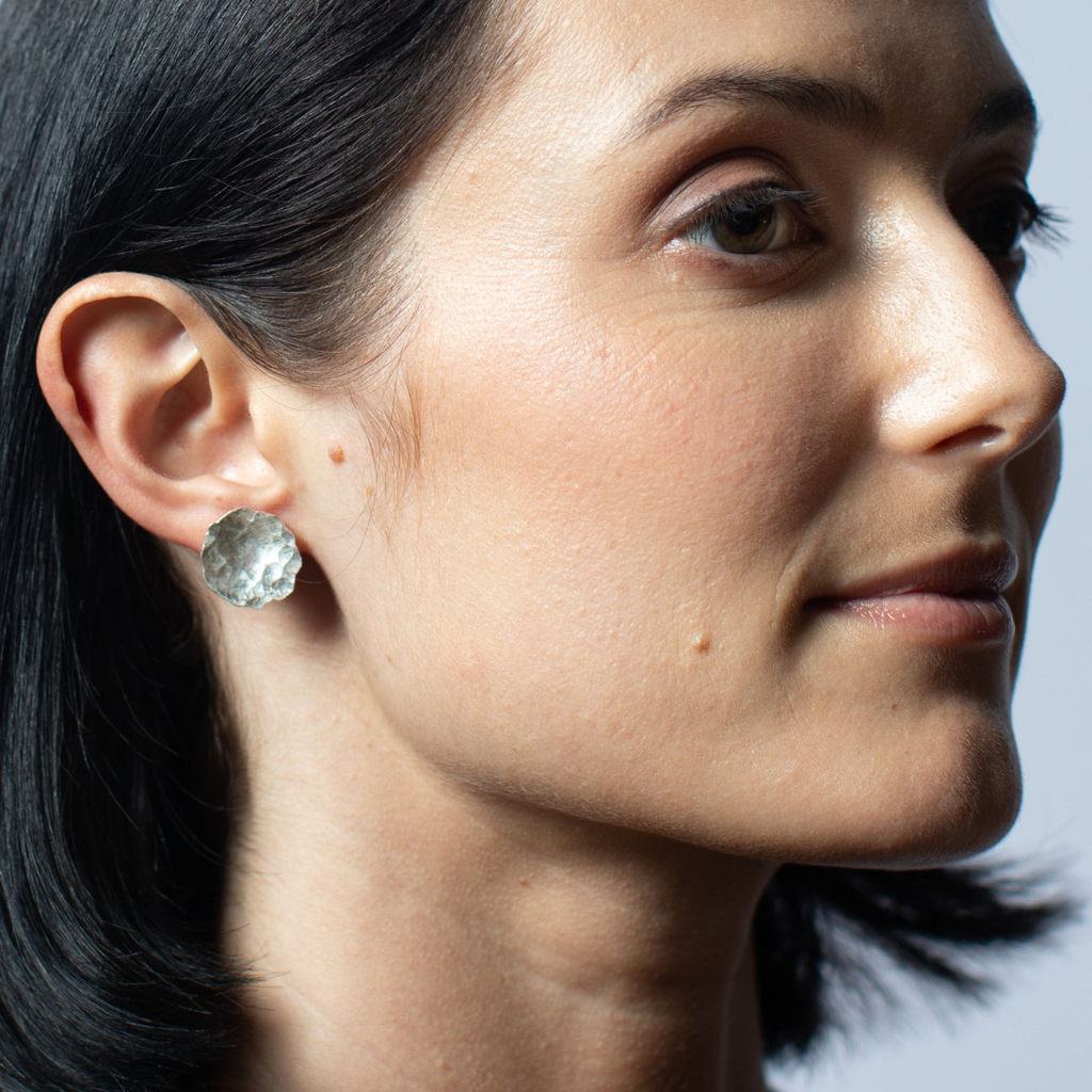earrings silver round textured studs