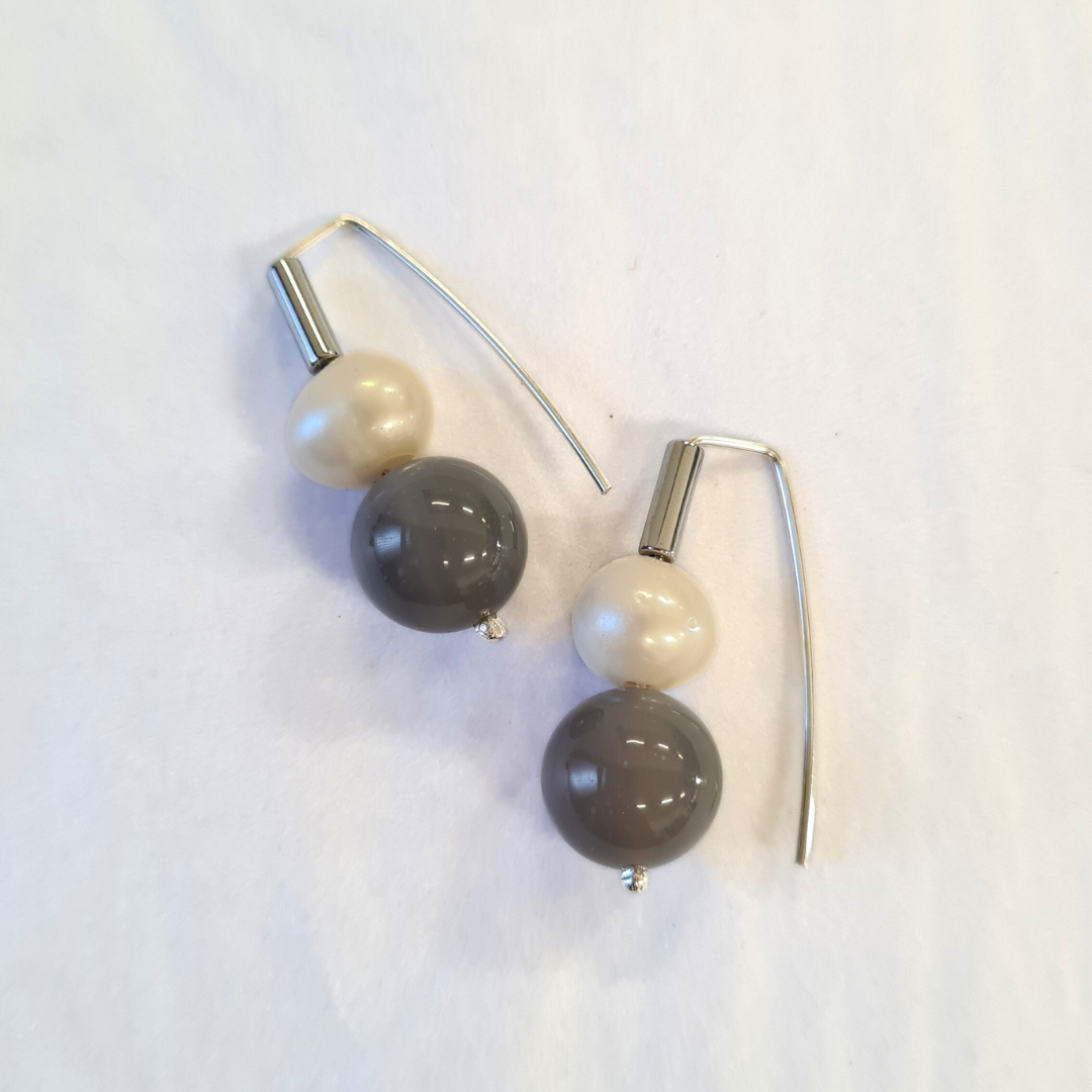 PEARL & CHALCEDONY EARRINGS - Connie Dimas