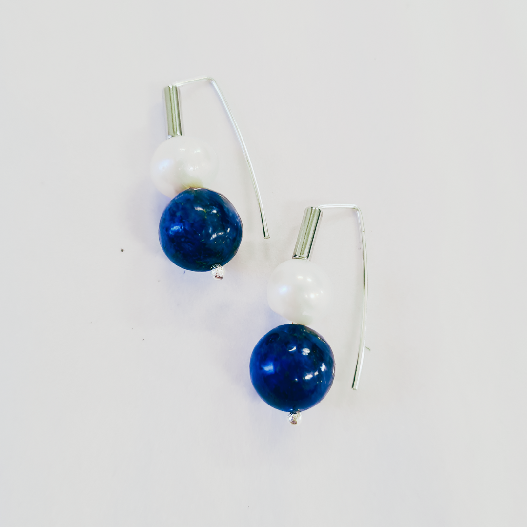 PEARL & LAPIS EARRINGS - Connie Dimas