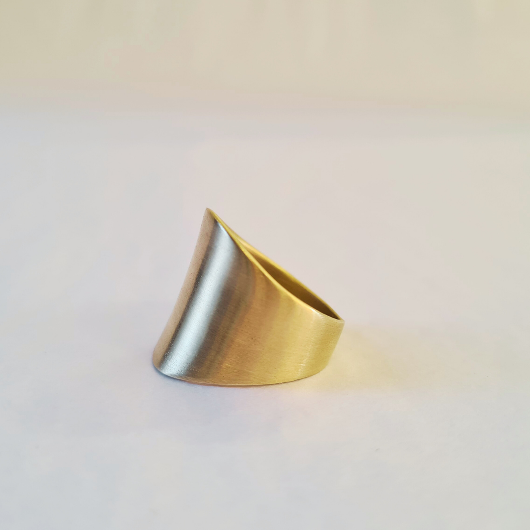 yellow gold wide ring handmade with diamond stone