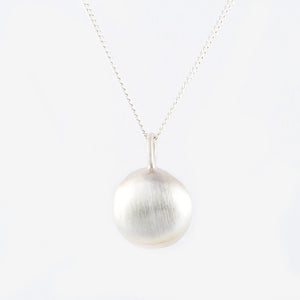 silver pod round necklace with chain. Satin finish and handmade in Sydney