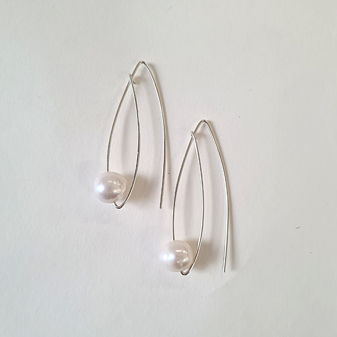 pearl earrings long hooks handmade