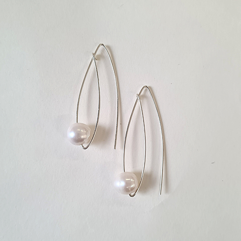 pearl earrings long hooks handmade