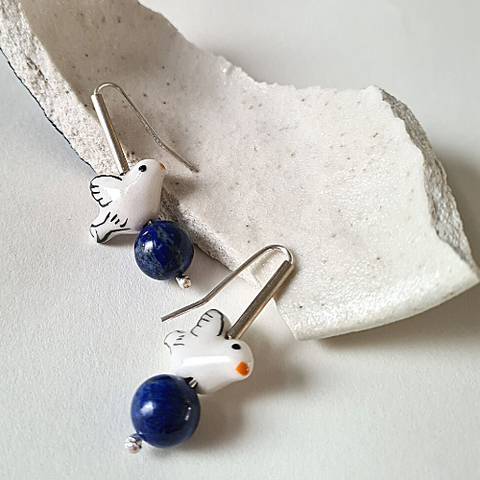BIRD CERAMIC & SILVER EARRINGS - Connie Dimas Jewellery