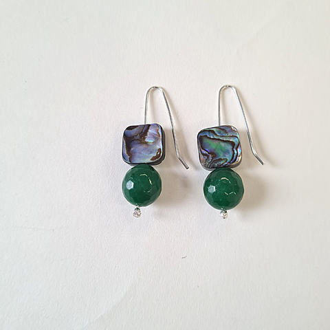 green agate stone paui green shell silver hook coloured earrings handmade