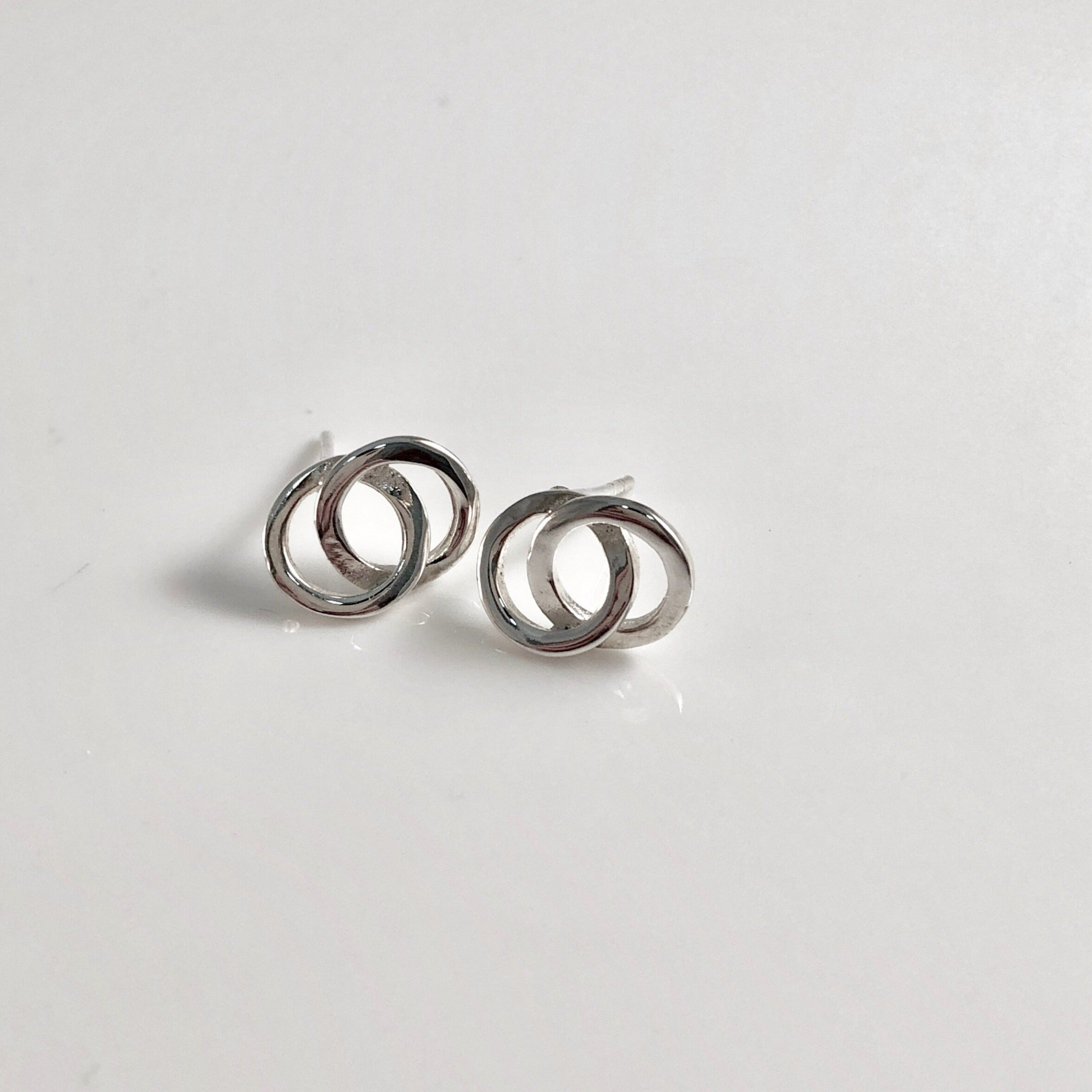 Handmade double circle silver stud earrings made in Australia